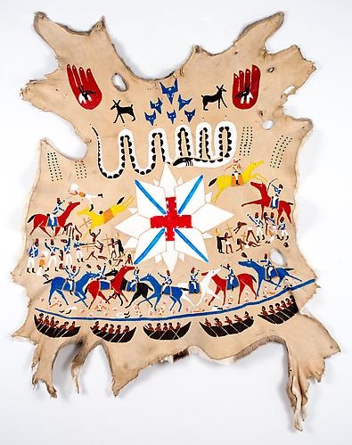 Frohawk Two Feathers, The Fall of Avalon and the purge of the Christians. A victory robe made for Bonnie Prince Johnnie by an unknown Cree. (2014)