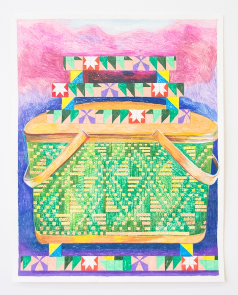 Carly Glovinski, Picnic Basket and Fire Quilt Stack, 2019