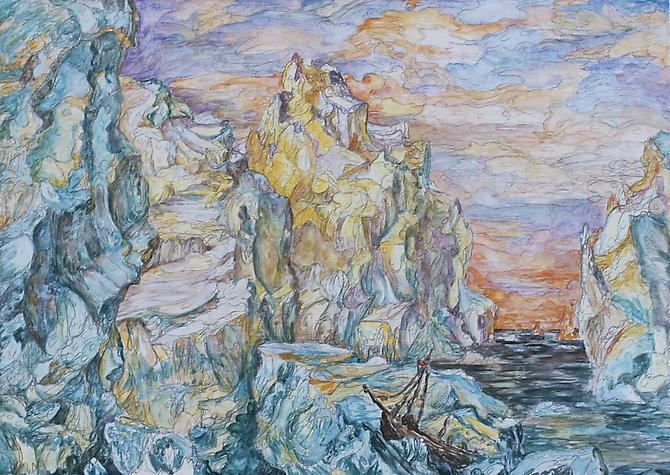 Kysa Johnson: blow up 149 - the molecular structure of environmental pollutants ethane, methane, propane, benzene, hexane and acrolein after Church's Icebergs and Wreck in Sunset (2011)
