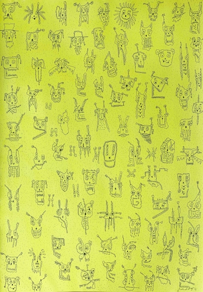 Michael Stiegler Faces - Yellow, 2019 art from the exhibition on Bowery at Lone Goat Gallery