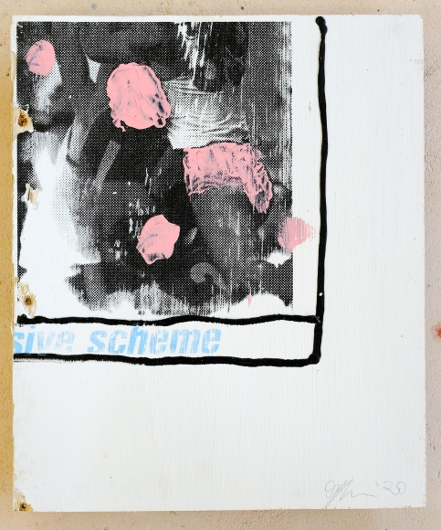 Jacob Boylan Pink Jocks, 2020 Silk Screen, Acrylic and Silicon on Ply Wood 35h x 30w cm