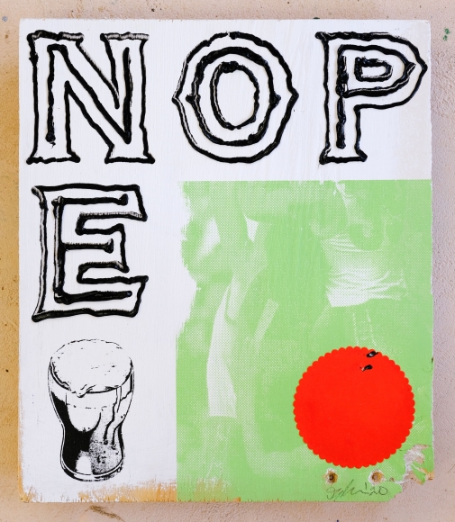 Jacob Boylan Nope, 2020 Silk Screen, Collage and Silicon on Ply Wood