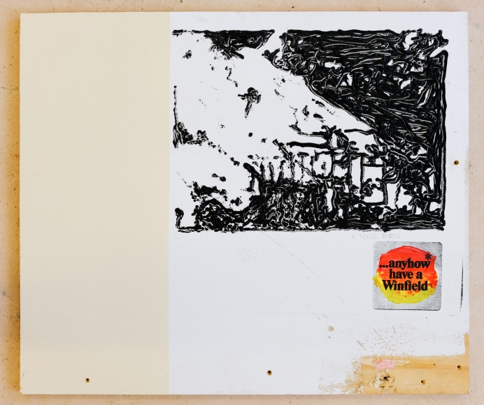Jacob Boylan A House Burns, 2020 Silkscreen, silicon & acrylic house paint on plywood 64h x 74w cm