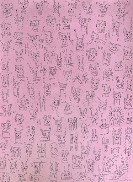 Michael Stiegler Faces - Pink, 2019 art from the exhibition on Bowery at Lone Goat Gallery