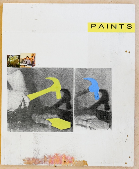 Jacob Boylan Paints, 2020 Silkscreen & collage on plywood 75h x 60w cm
