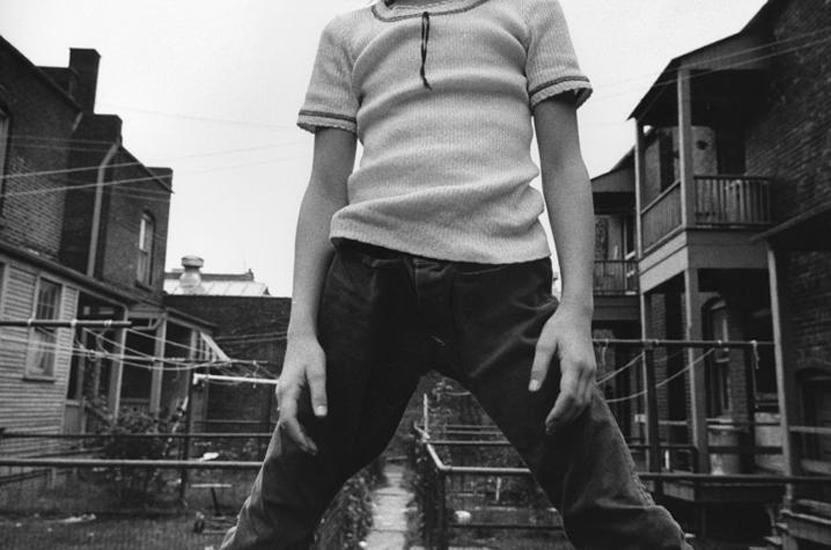 Defiant Girl up on Fence, October 1973, 	16 x 20 inch vintage gelatin silver print