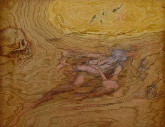 Ingrained, 2005 ink and colored pencl on wood veneer