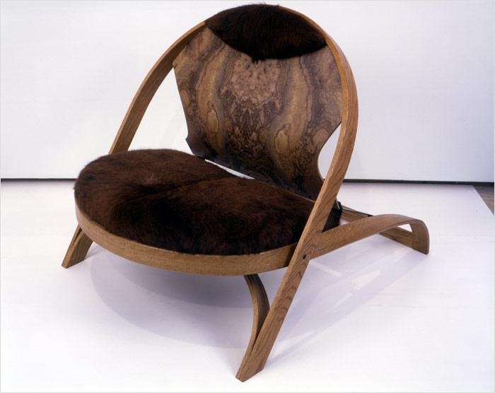 Chair/Chair, 1987-90 red oak, formica, cowhide and painted steel