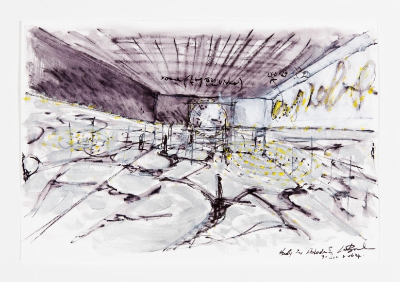 Study for Civitas Solis II. India ink, acrylic paint on paper, 30.5 x 45.5 cm. Dated June 30, 2014. © Lee Bul. Photo: Jeon Byung-cheol. Courtesy: Studio Lee Bul. 