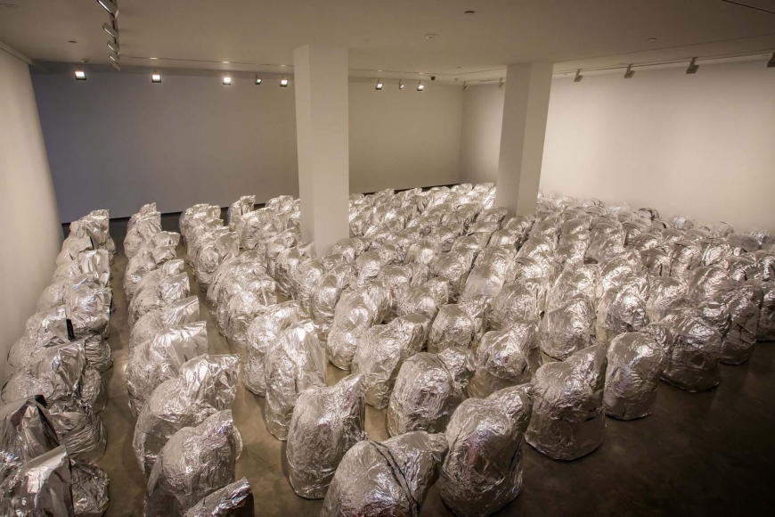 Kader Attia, Ghost, 2007/2017, installation view, Kader Attia, Museum of Contemporary Art Australia, Sydney, 2017, aluminium foil, courtesy the artist and Galerie Nagel Draxler, Berlin/Cologne, image courtesy the artist and Museum of Contemporary Art Australia © the artist, photograph: Anna Kučera