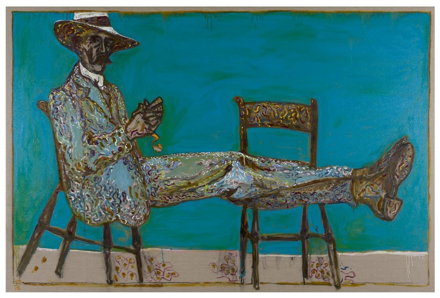 BILLY CHILDISH Man on Chairs (Peeling Orange), 2012