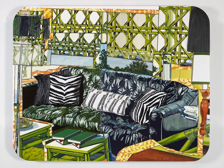 MICKALENE THOMAS Interior: Black Couch with Zebra Pillows, 2013