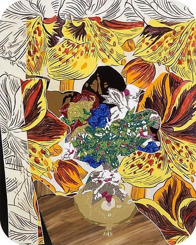 MICKALENE THOMAS Still life with flowers on flower, 2009