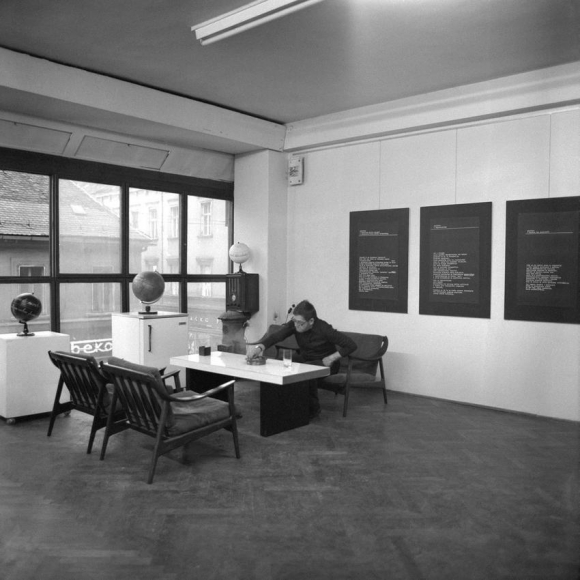 Mangelos with the exhibition Manifesti (Atelier Toso Dabac, Zagreb, Croatia, 1978)