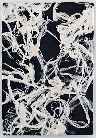 a silk work of art by jay heikes of an abstract black and white image