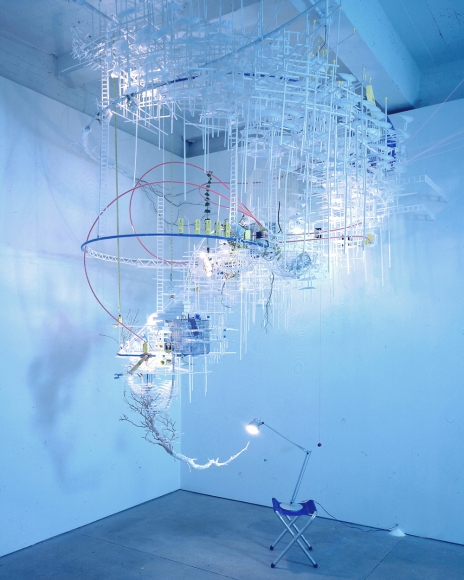 curving mixed media sculpture by sarah sze