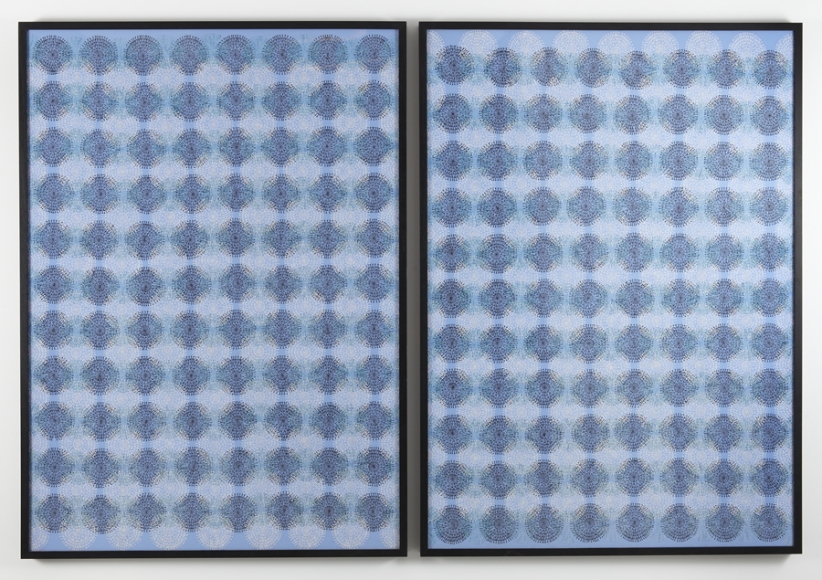 diptych with blue patterns by bharti kher mimic