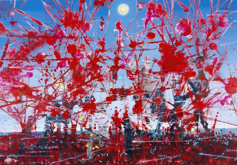 a mixed media artwork of a battlescene by barnaby furnas
