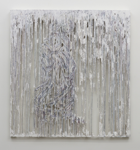 a drip wall panel by Diana Al-Hadid for sale in a Chelsea gallery
