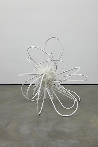 Laughing like crazy white vision, 2011, Enamel painted steel rebar, Dura-lar, and latex caulking
