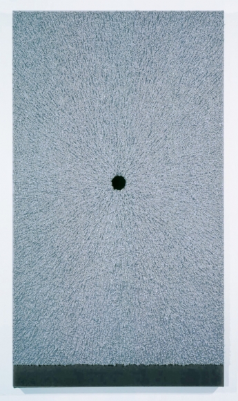 grey rectangle with hole in middle by donald moffett