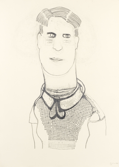 portrait of a man with a bow around his neck by hannah van bart