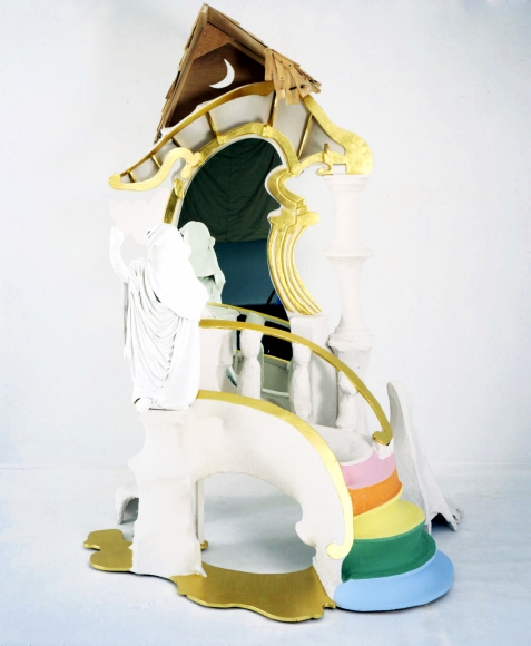 The Shack, 2001, Wood, cedar shingles, wire, plaster, nylon fabric, mirror, gold leaf and enamel paint