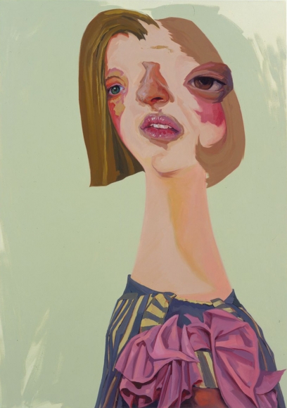 portrait of a woman with a green background by yi chen
