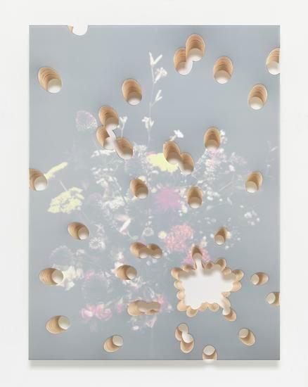 Lot 081716 (flowers shot), 2016, Pigmented epoxy resin, archival inkjet print on wood panel support with steel hardware