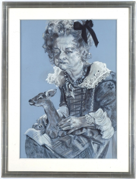 blue portrait of an elderly woman by rachel feinstein