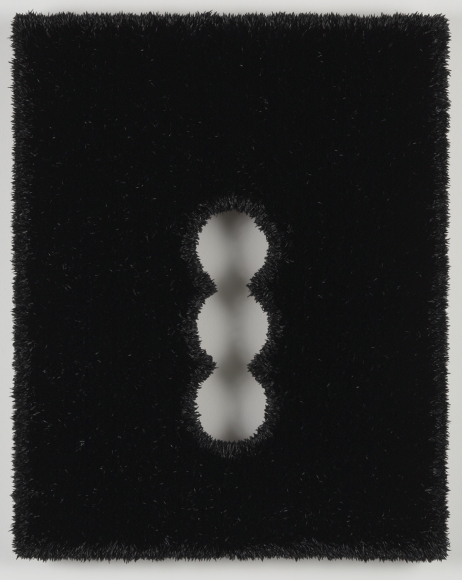 black linen panel with three holes by donald moffett