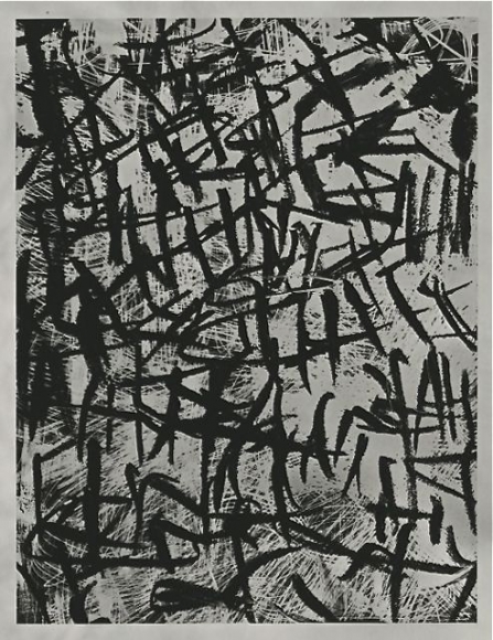 painting by anthony pearson with black patterns set against white background