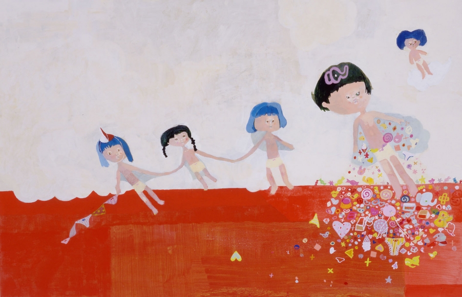 scene with five girls and red floor by chinatsu ban