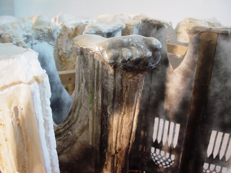 a detail of a sculpture by Diana Al-Hadid available to buy in a Chelsea gallery