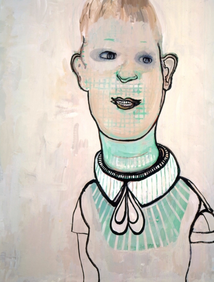 portrait of a man with a green collar by hannah van bar