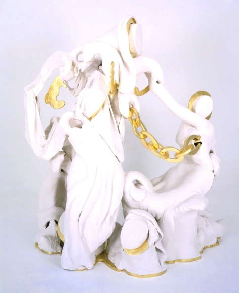 See You Soon, 2001, Wood, plaster, wire, resin, gold leaf and enamel paint