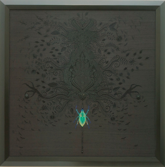 black painting with beetle by angelo filomeno