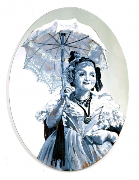 roundel of elderly woman with parasol by rachel feinstein