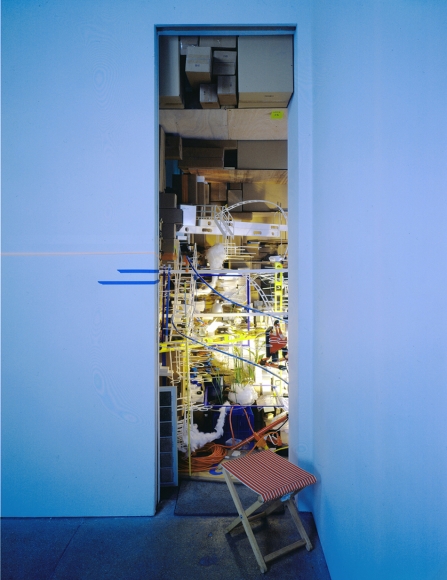 installation view of mixed media compilation by sarah sze