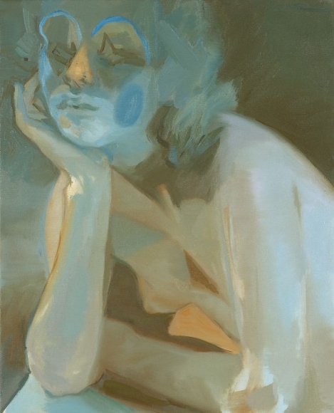 portrait of a woman in blue by kaye donache