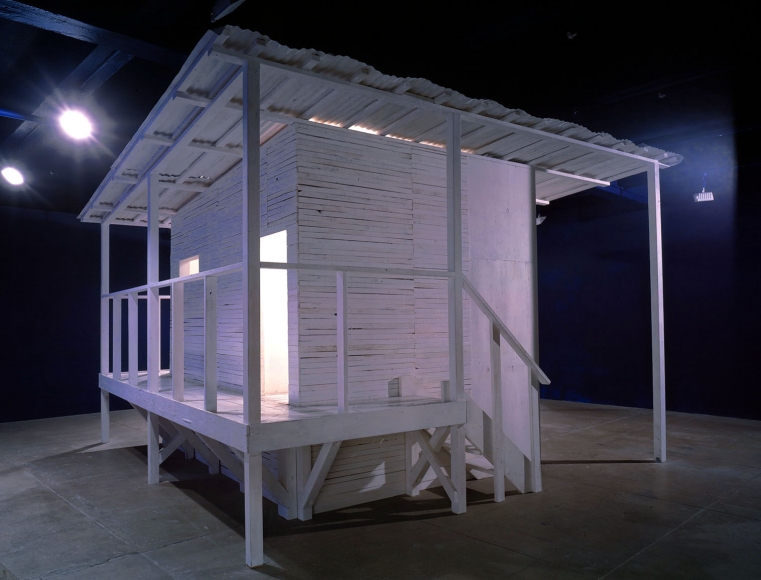 white house with deck installation by yoshimoto nara