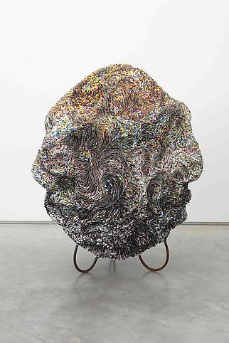 Eight eyed head vision, staring too far too long (all colors cut mosaic drawings), 2010, Sprayed mosaic drawings, acrylic coated hand-cut paper, caulking, and steel