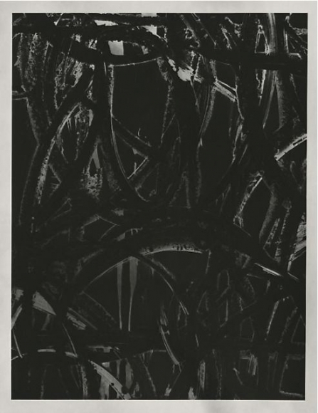 black and white painting by anthony pearson with gestural brushstrokes