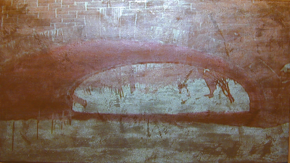 Gold / Tunnel, 2003, Video projection, oil and enamel on linen
