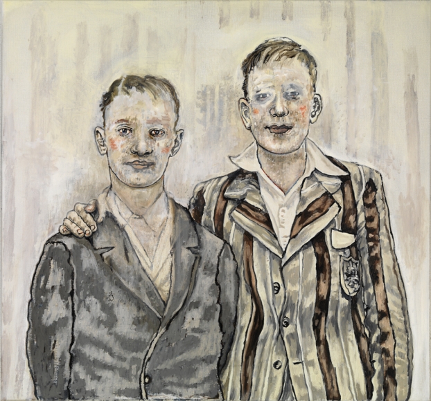 a painting of two boys in suits by Dutch female artist Hannah van Bart