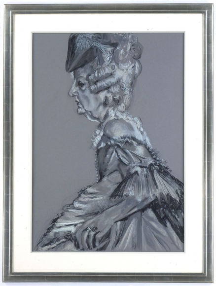 grey portrait of an elderly woman in profile by rachel feinstein