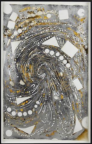 Mosaic Drawing (Black, Yellow, Silver, Paper and Holes), 2009, Spray paint, acrylic, silver leaf