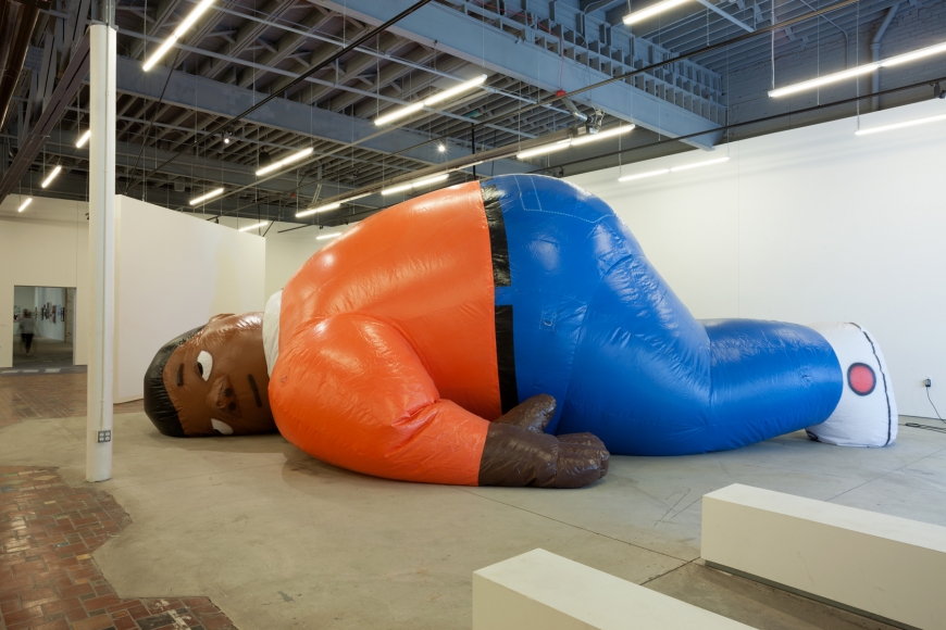 Fat Albert blow-up figure called Laocoon by the artist Sanford Biggers
