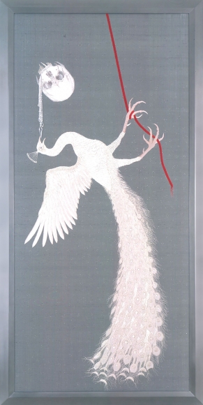 beige embroidery with skeleton by angelo filomeno