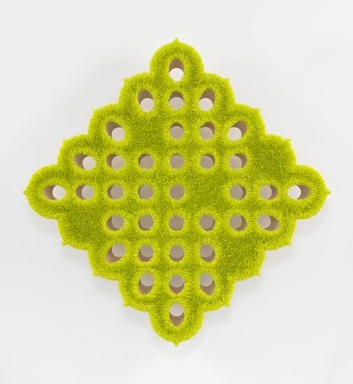Lot 050416 (chartreuse), 2016, Oil on linen, wood panel support with steel tubing